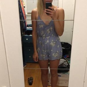 light blue floral surplice romper